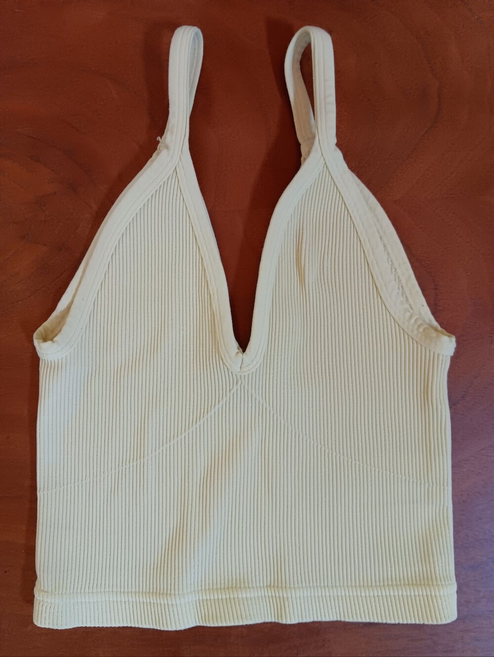 FP Movement by Free People Ribbed V-Neck Crop Tank - Pale Yellow